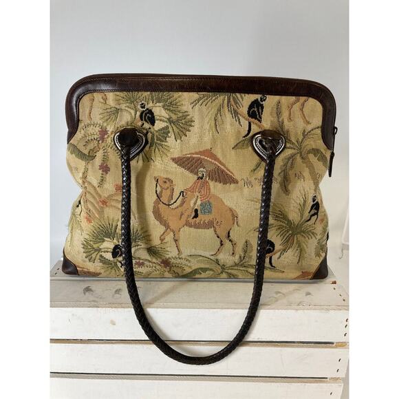 BRIGHTON C184233 VINTAGE LARGE CANVAS, LEATHER SHOULDER BAG - Picture 3 of 15